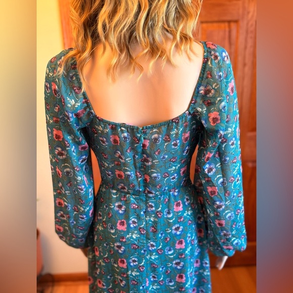 Francesca's Collections Green Boho Cottage Dress Size Small No Stretch Midi Zip - Picture 7 of 15